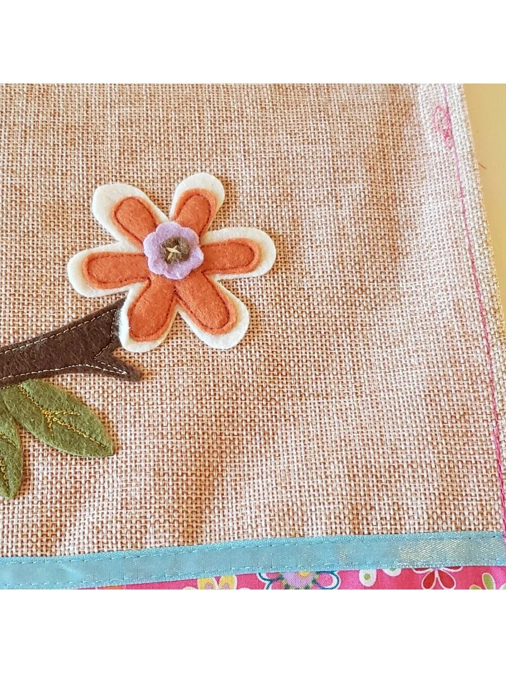 Owl Table Runner Floral Felt Applique Embroidery Ribbon Spring Summer Pink